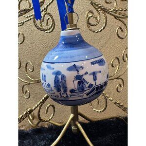 Delft Blue Holland Ceramic Ornament Windmill Design Ball Shape